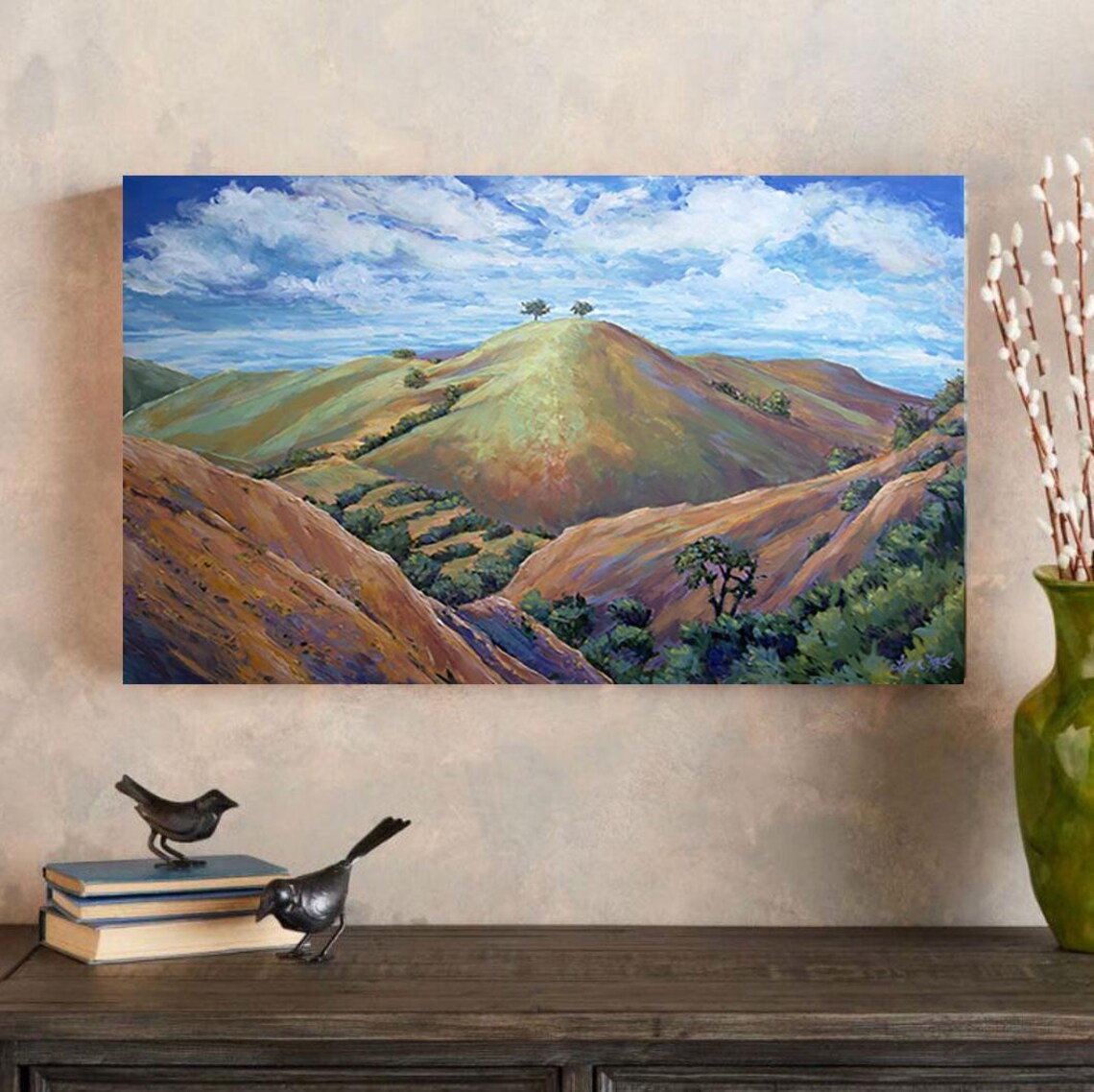 Two Trees Ventura Golden Hills Blue Sky Landscape Painting Poster - Image 2