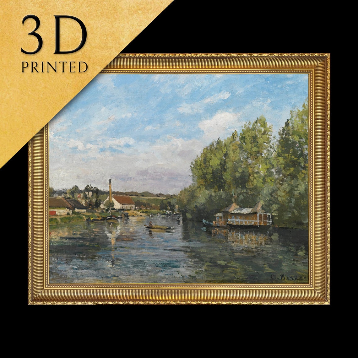 Camille Pissarro La Seine Port Marly River Boats Textured Print
