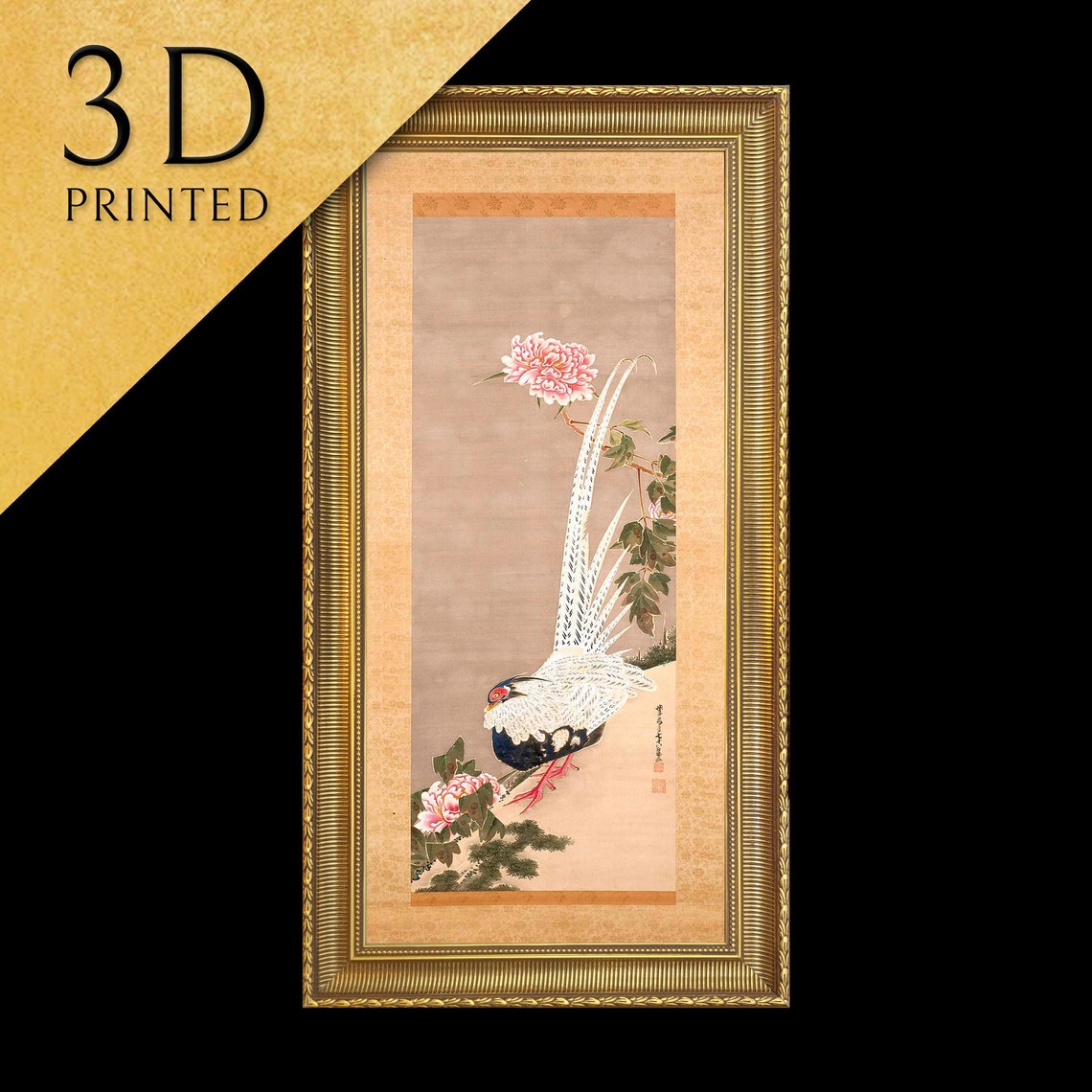 Ito Jakuchu Silver Pheasant And Peonies Japanese Bird Poster