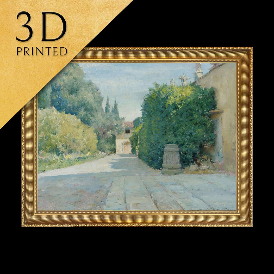 Sunlit Courtyard With Cypress Trees Garden Classic Art Poster