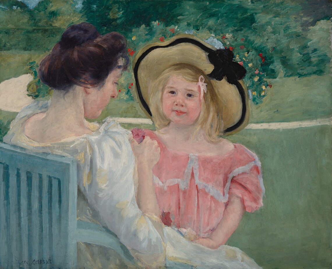 Mary Cassatt Woman and Child With a Rose in a Garden Art Poster - Image 2
