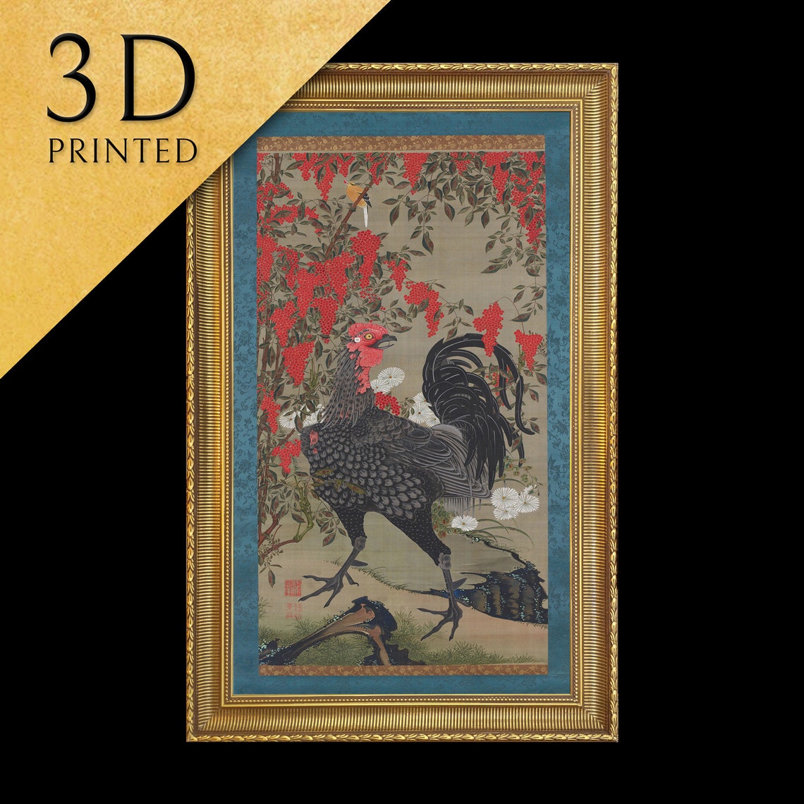 Ito Jakuchu Black Rooster And Nandina Japanese Bird Art Poster