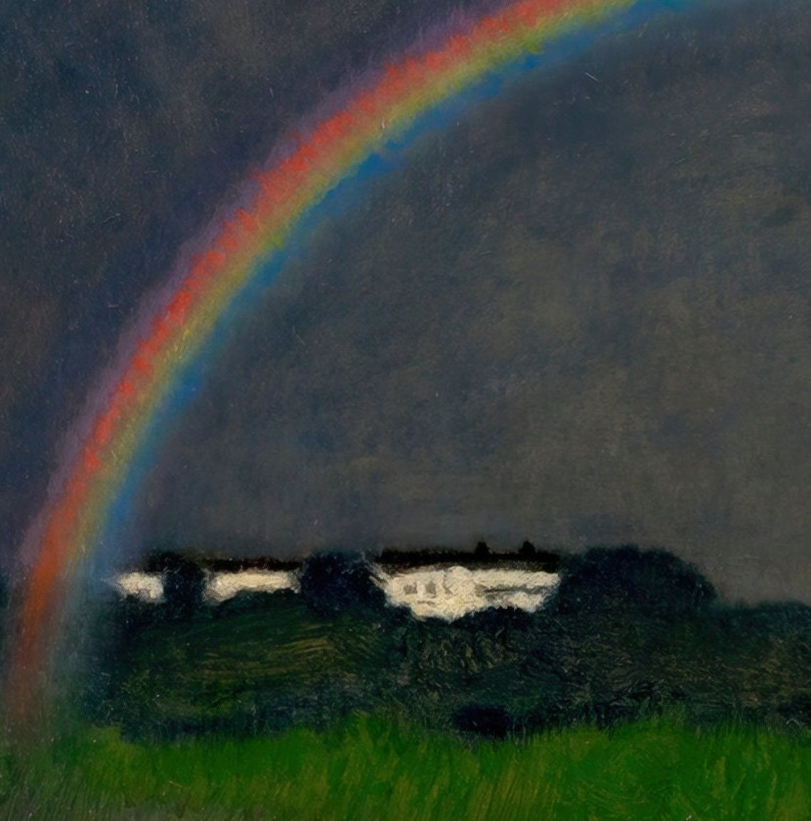 Brilliant Rainbow Arching Over a Dark Stormy Wheat Field Art Poster - Image 3
