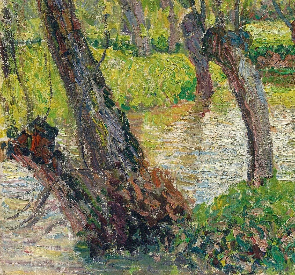 Camille Pissarro Epte River Willows Sunset Landscape Textured Print - Image 2
