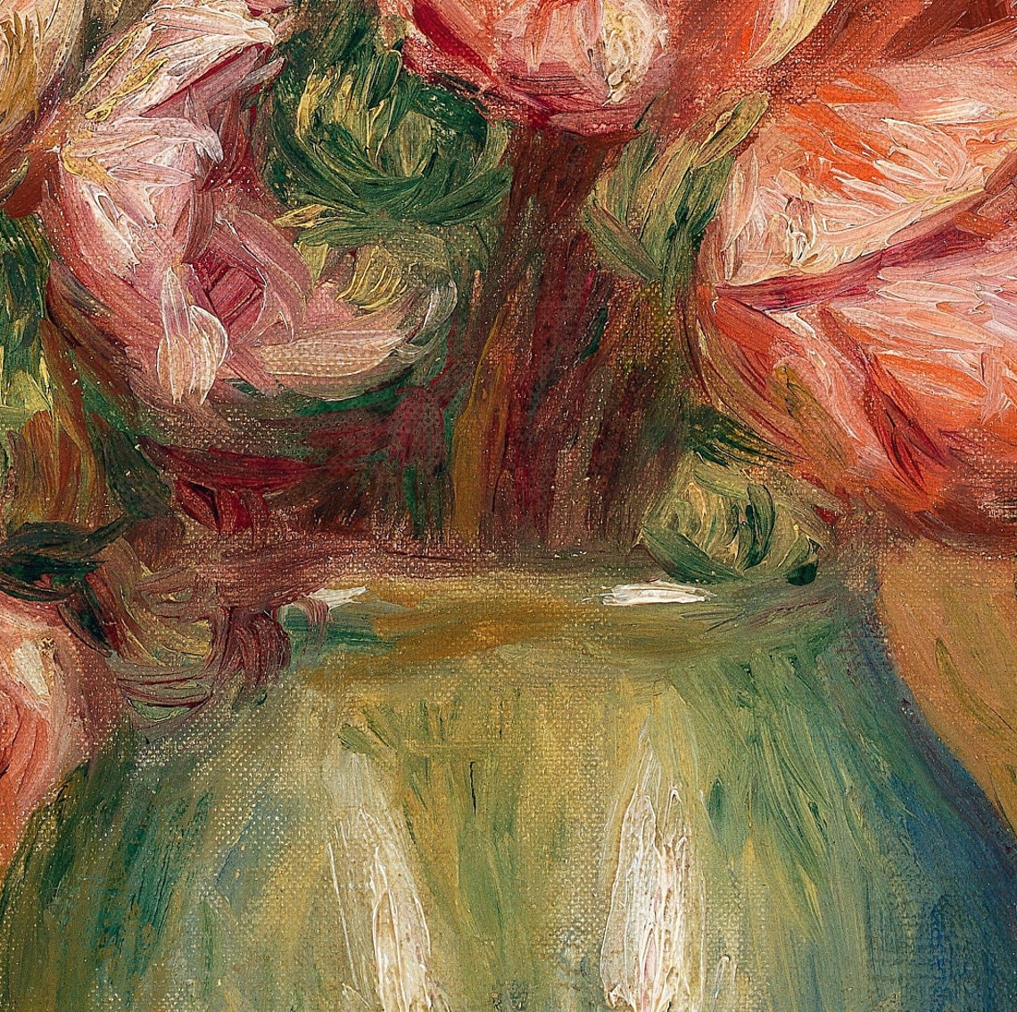 Renoir Pink Roses in a Green Vase Impressionist Still Life Poster - Image 2