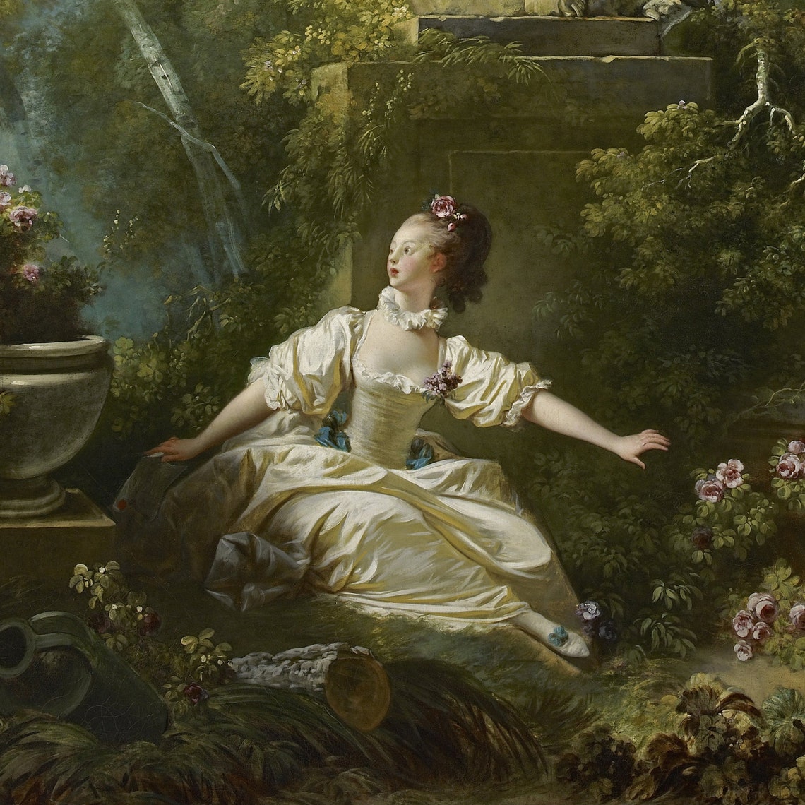 Rococo Garden Lovers Statue Classical Romance Vintage Art Print - Image 3