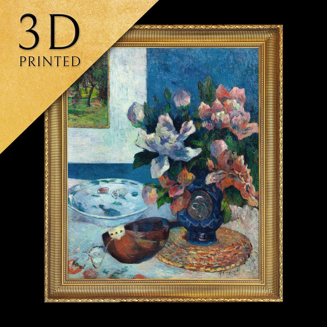 Paul Gauguin Still Life Chinese Peonies Vase Floral Textured Print