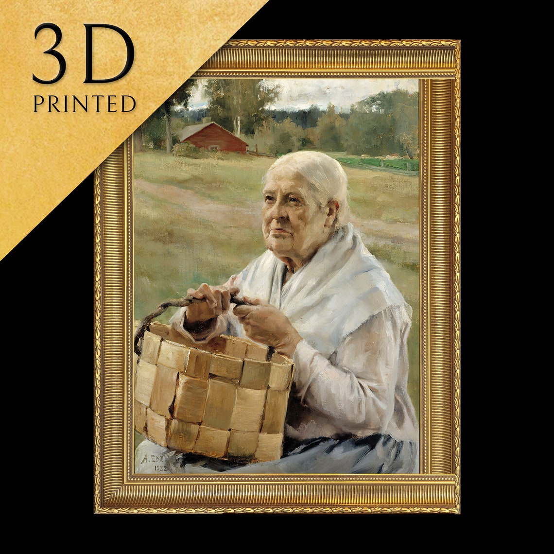 Albert Edelfelt Old Woman With Chip Basket Elder Portrait Wall Art