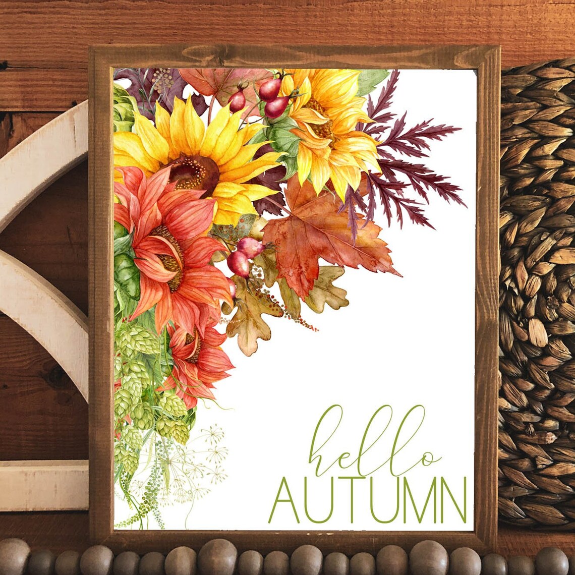 Hello Autumn Sunflower Sign, Farmhouse Fall Decor