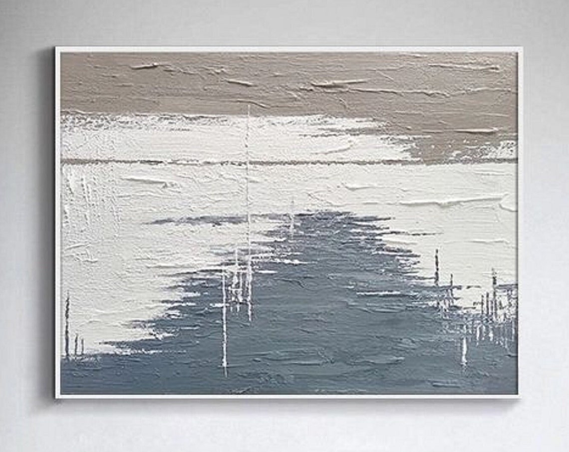 Original Abstract Painting Minimalist Abstract Painting Blue Abstract Painting White Painting Beige Painting Large Wall Painting