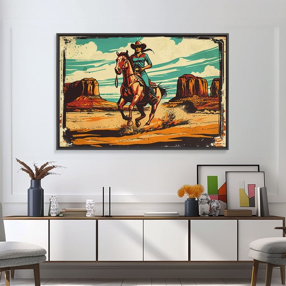 Western Decor Cowgirl Print Wood Framed Print Western Pop Art Colorful Wall Decor Gift For Her Home Decor Southwest Decor