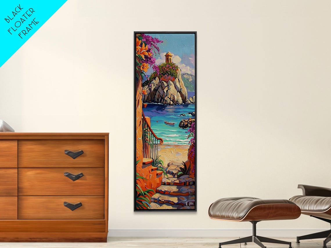 Coastal Wall Art Framed And Printed On Surf Wall Art Textured Painting Framed Narrow Modern Wall Art For Office - Image 3