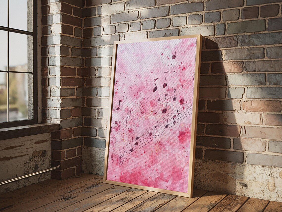 Pink Musical Notes Watercolor Sheet Music Whimsical Music Art Poster - Image 5