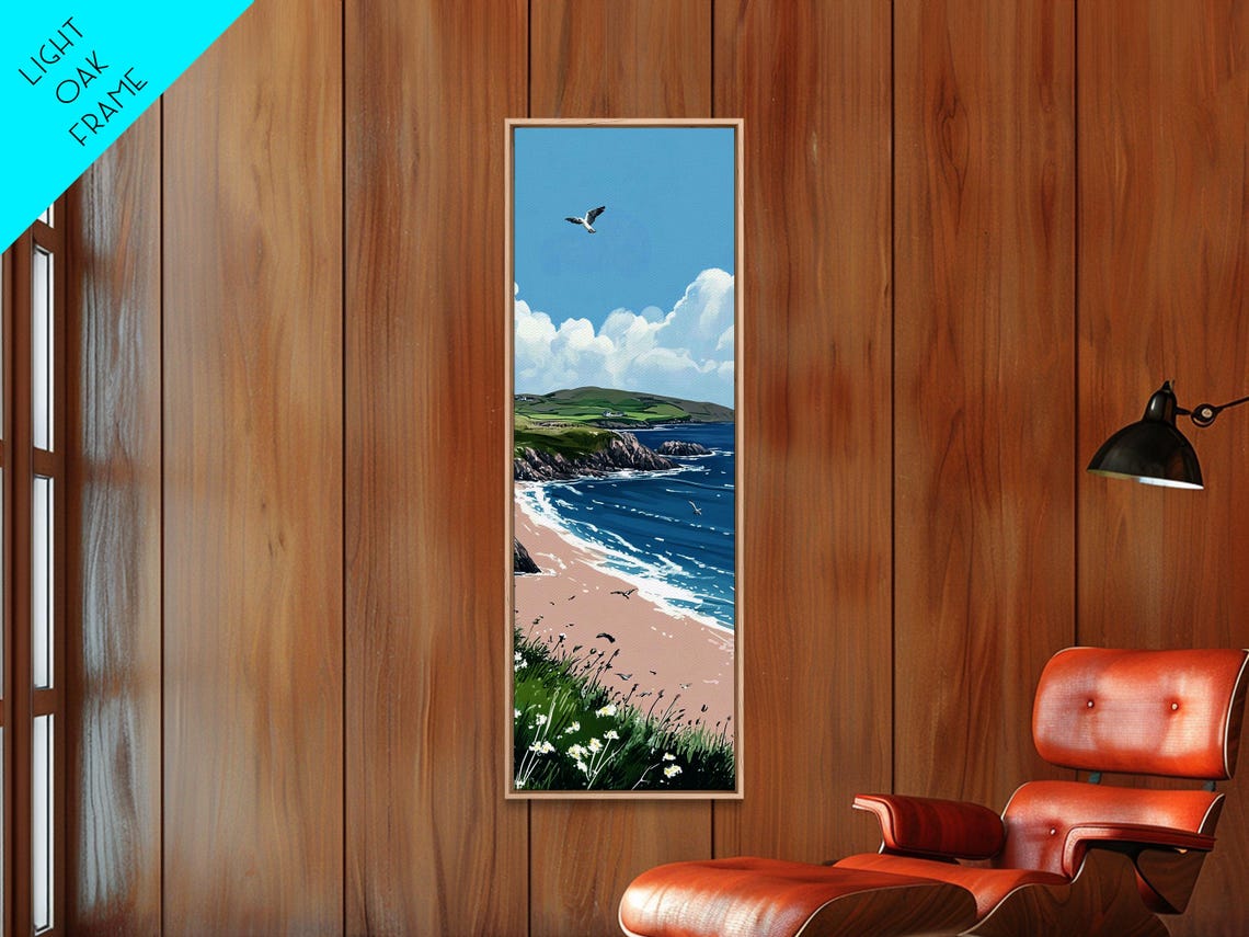 Sunny Beach Turquoise Ocean Green Cliffs Seagull Coastal Poster - Image 6