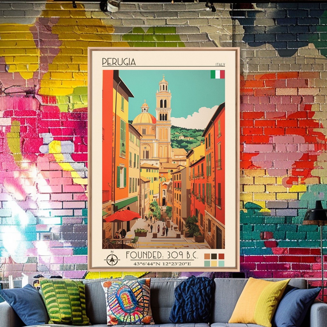 Perugia Italy Cathedral Bell Tower Old Town Street Travel Poster - Image 5