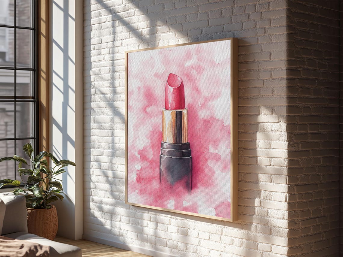 Pink Lipstick Watercolor Painting Preppy Vanity Room Decor Poster - Image 6