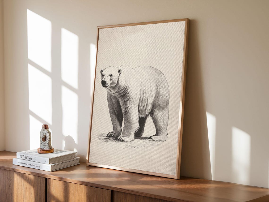 Polar Bear Standing Sketch Minimalist Arctic Animal Wall Poster - Image 5