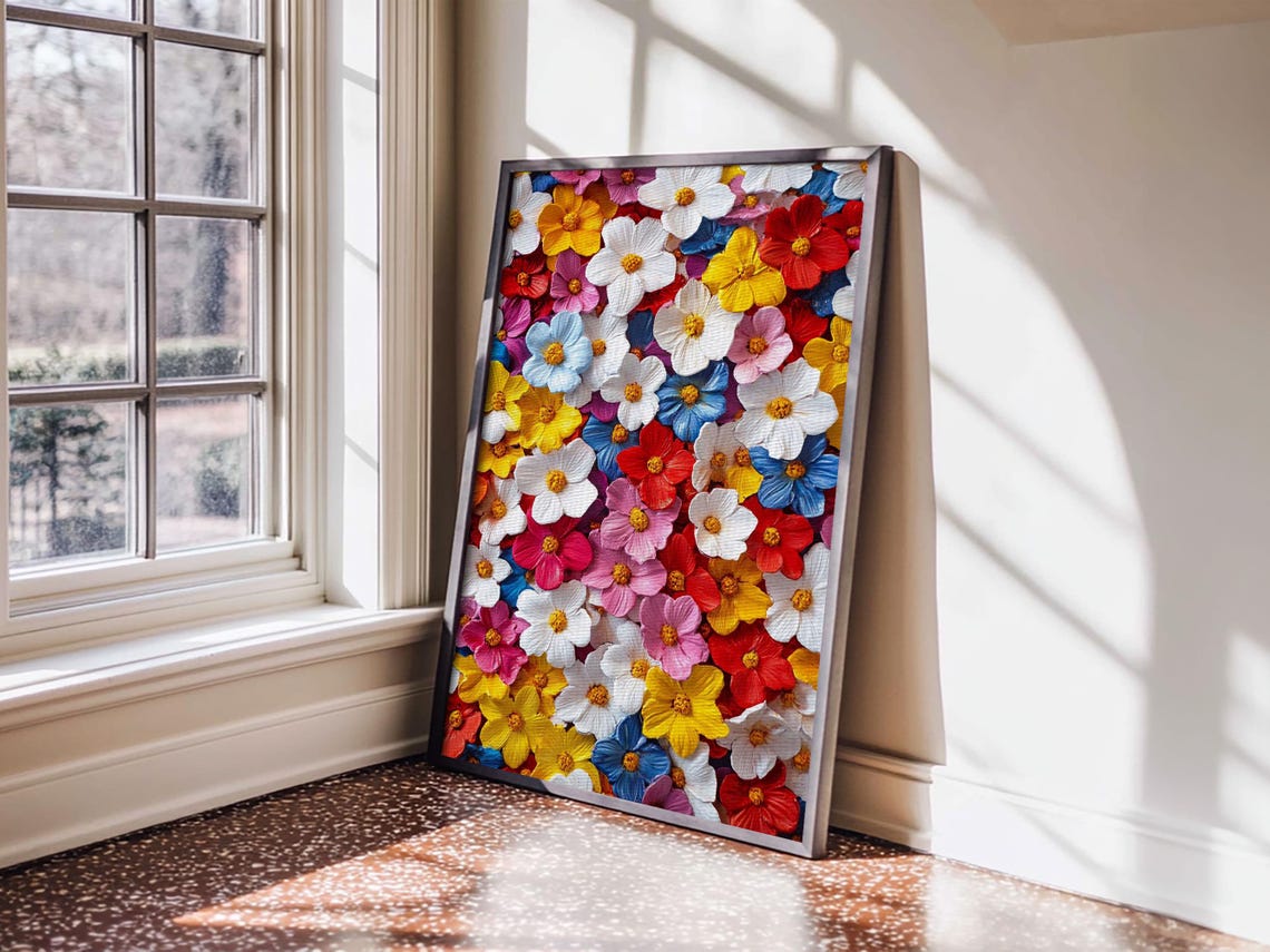 Colorful Cosmos Flowers 3D Floral Botanical Modern Art Poster - Image 4