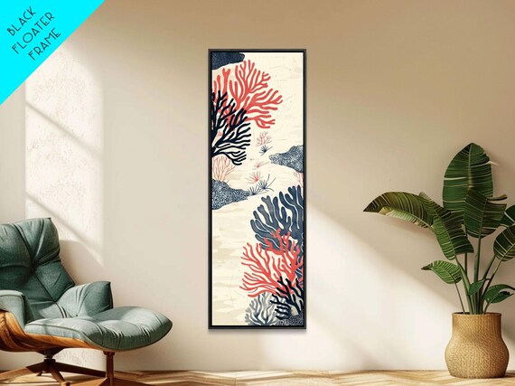Skinny Art Tall Art Japanese Style Art Coral Reef Wood Block Print Framed Print Ukiyo E Art