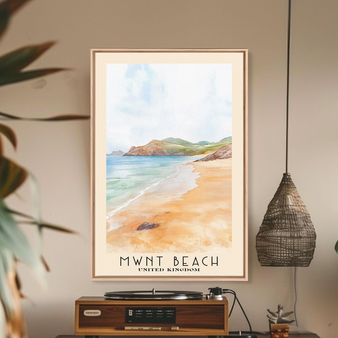 Mwnt Beach United Kingdom Golden Sand Headland Watercolor Travel Poster - Image 2
