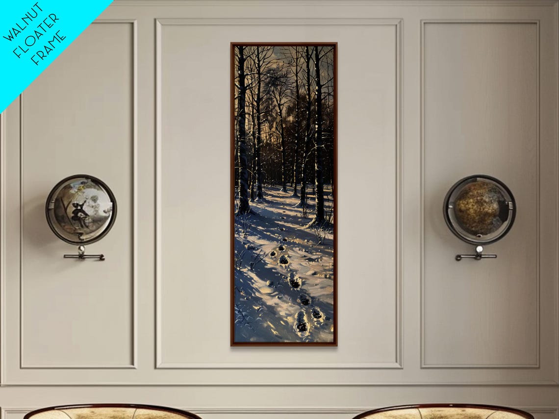 Snowy Winter Forest Path Footprints Moody Landscape Wall Print - Image 6