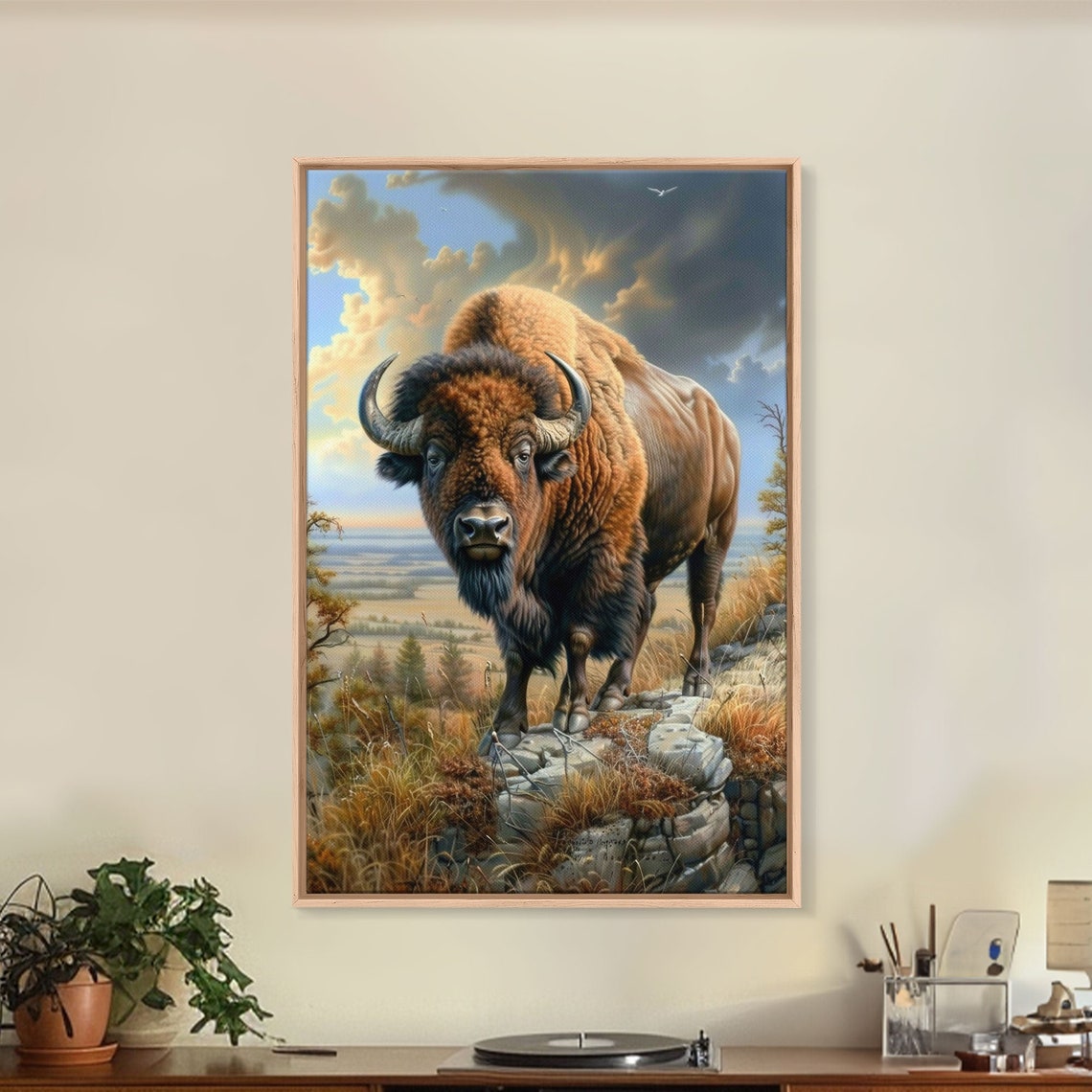 Majestic Bison On Rocky Hilltop Under Dramatic Sky Wildlife Poster - Image 4