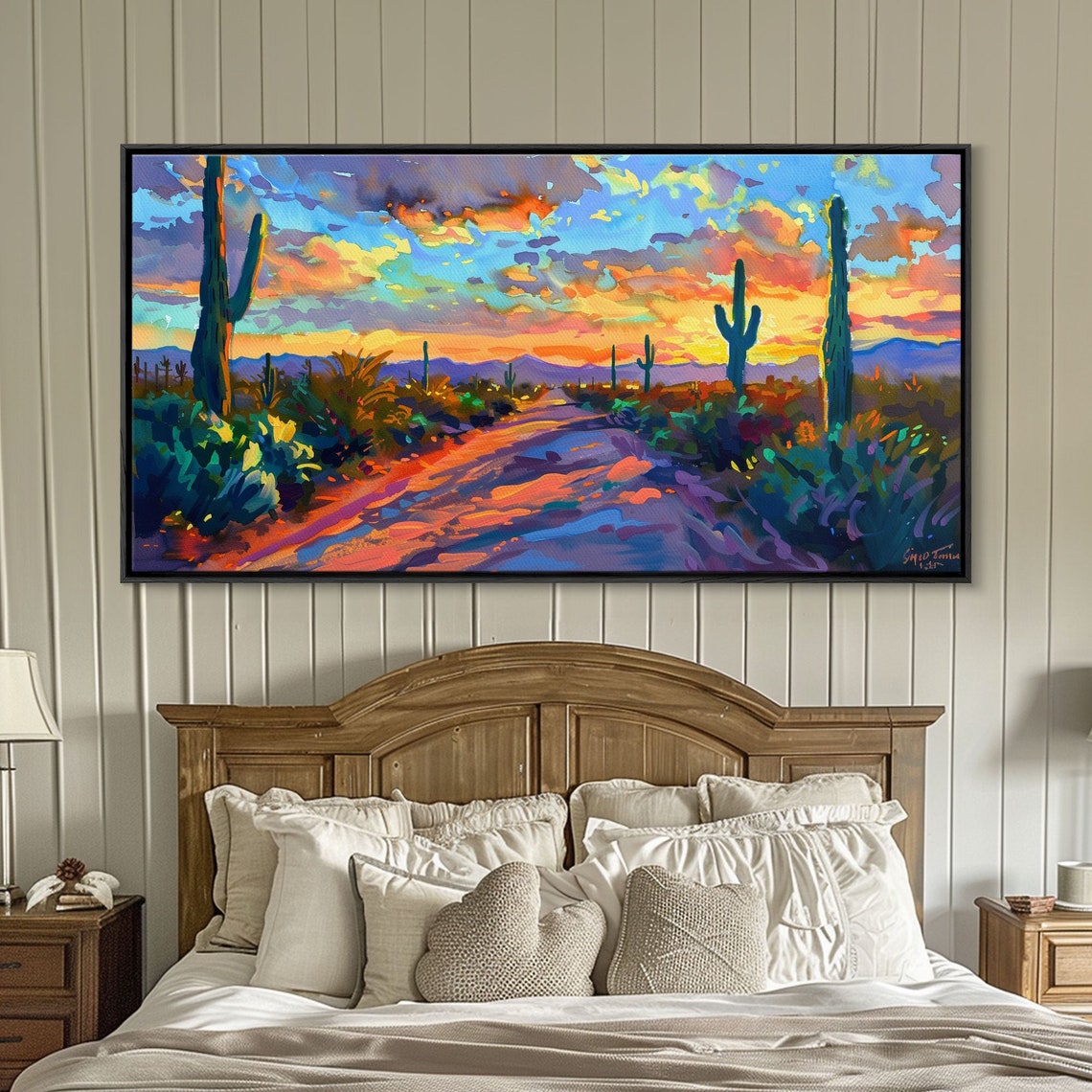 Southwest Desert Road Sunset Saguaro Cacti Mountain View Art Poster - Image 3