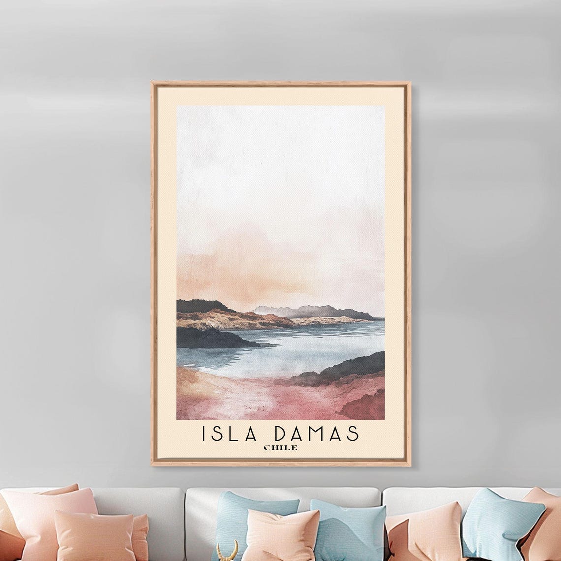 Isla Damas Chile Desert Coast Pink Sand Calm Bay Watercolor Art Poster - Image 3