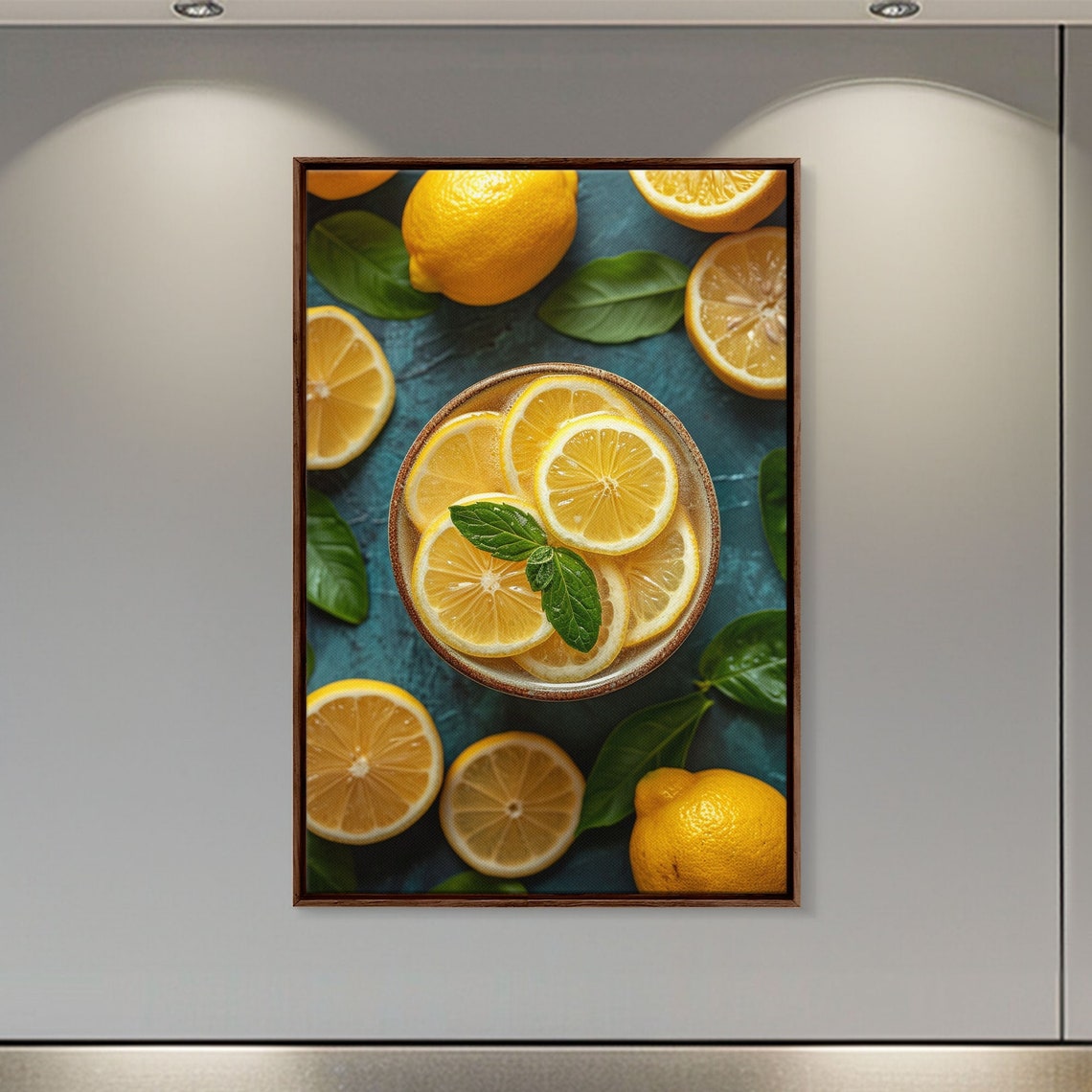 Fresh Lemon Slices Mint Bowl Top Down Citrus Photo Kitchen Wall Art - Image 2