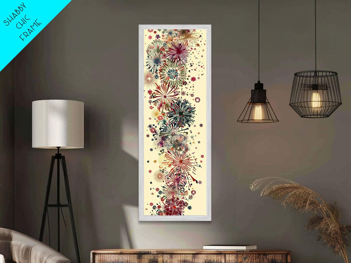 Vibrant Floral Burst Explosions Colors Cream Tall Japanese Art Poster
