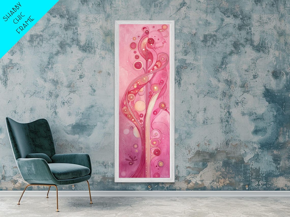 Pink Art Nouveau Abstract Botanical Swirls Modern Decor Wall Art