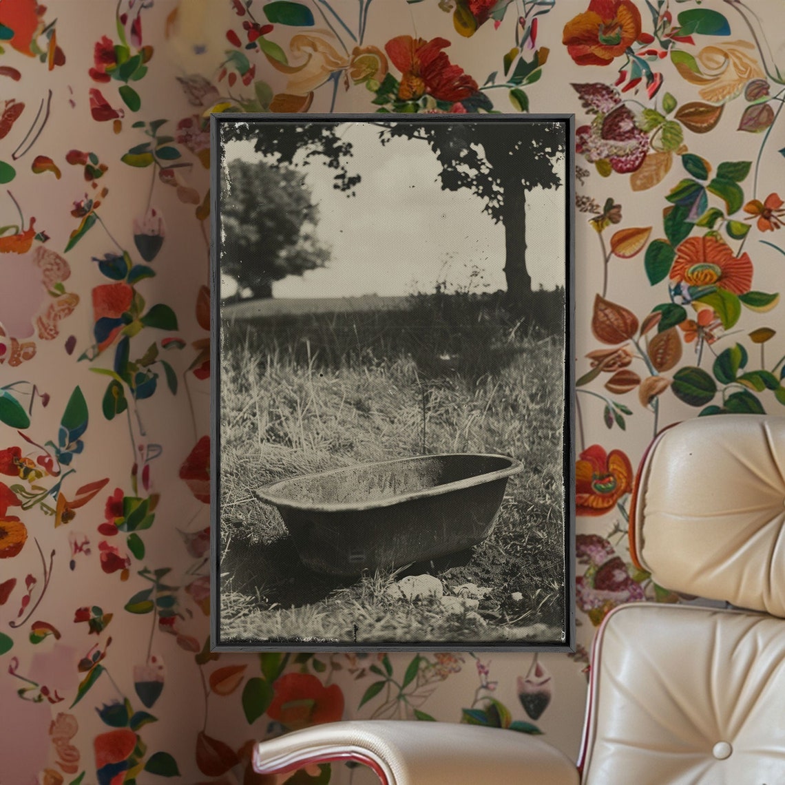 Vintage Bathtub In A Grassy Field Sepia Tone Rustic Photo Art Poster - Image 5
