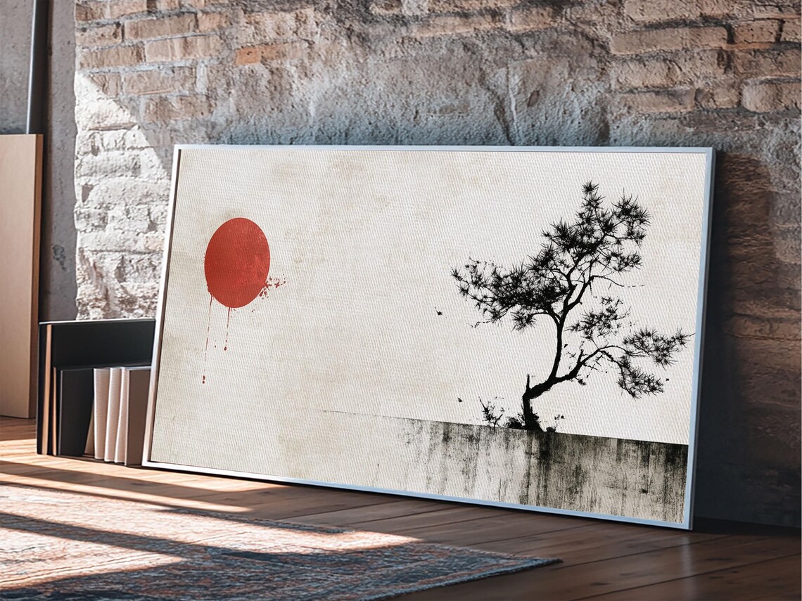 Japanese Red Sun Pine Tree Minimalist Ink Painting Zen Wall Art Poster - Image 5