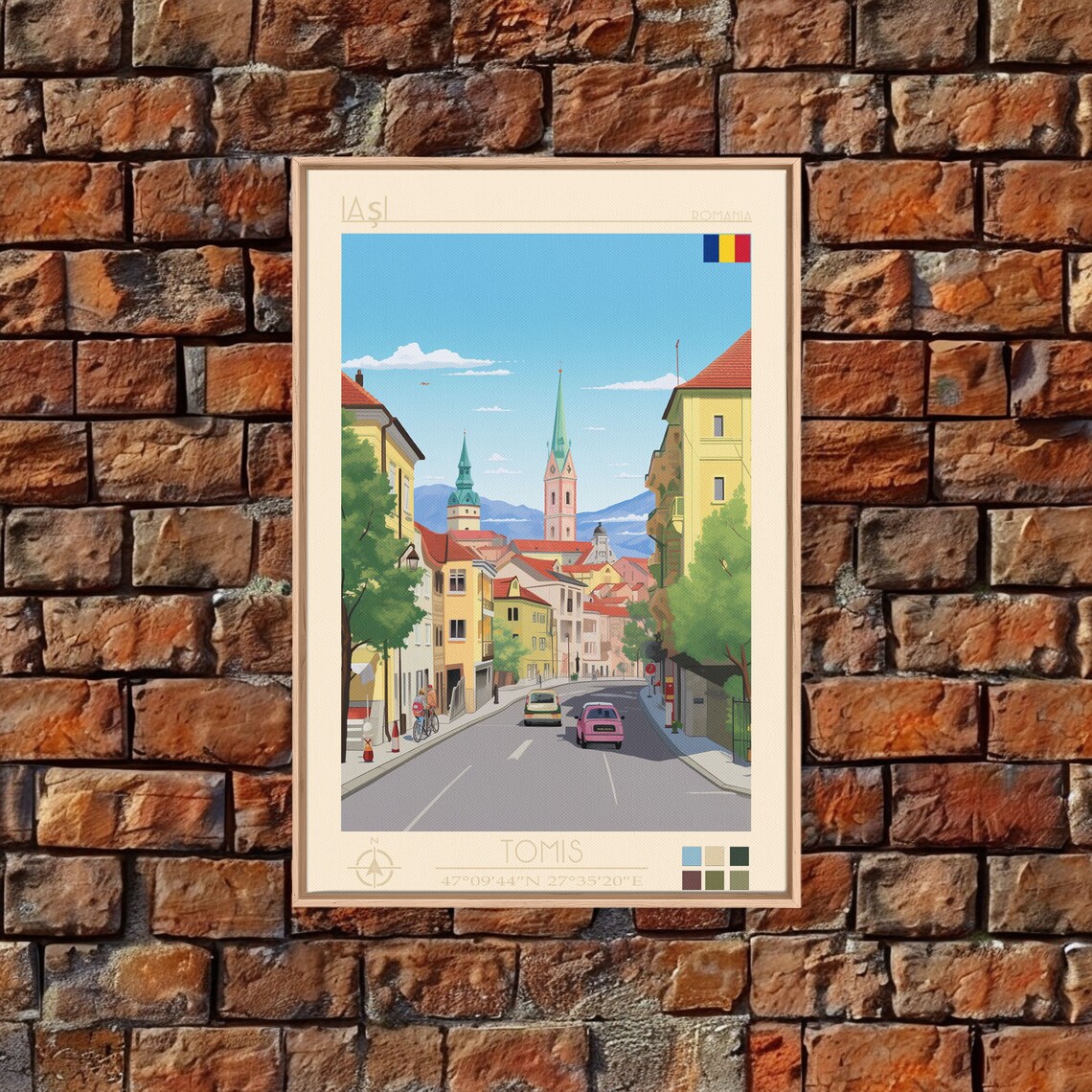 Iasi Romania Church Spires Vintage Cars Old Street View Poster - Image 2