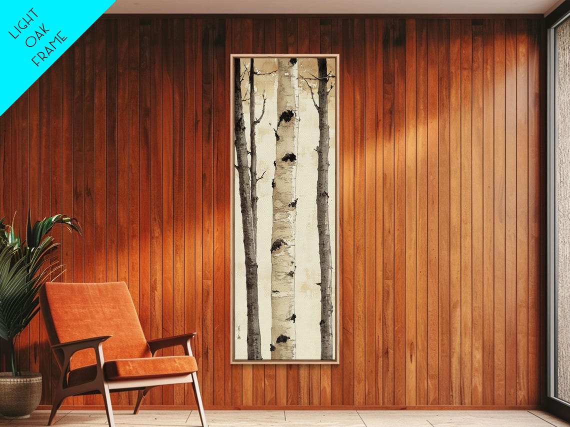 Minimalist Birch Trunks Sepia Tones Tall Forest Texture Art Poster - Image 3