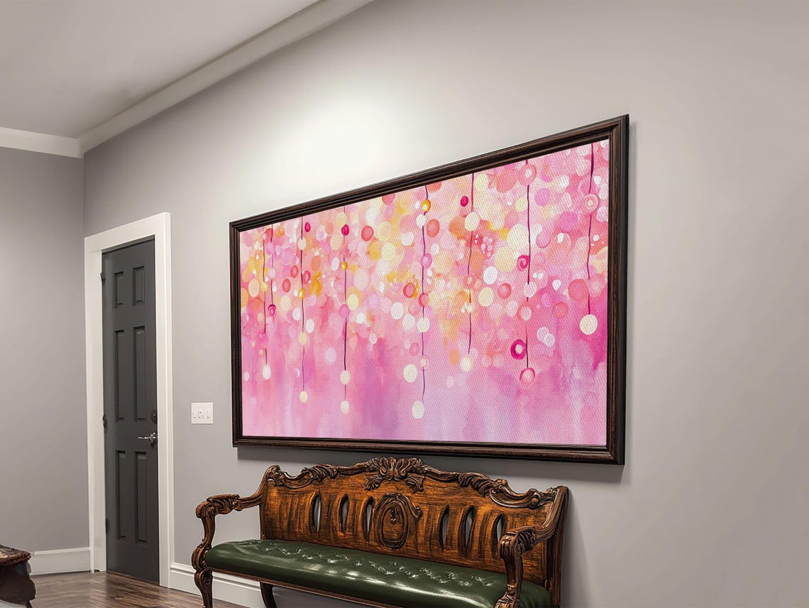 Pink Fairy String Lights Bokeh Watercolor Magical Glow Night Poster - Image 2