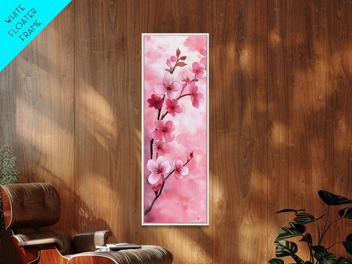 Delicate Pink Cherry Blossom Branch Watercolor Floral Wall Art - Image 6