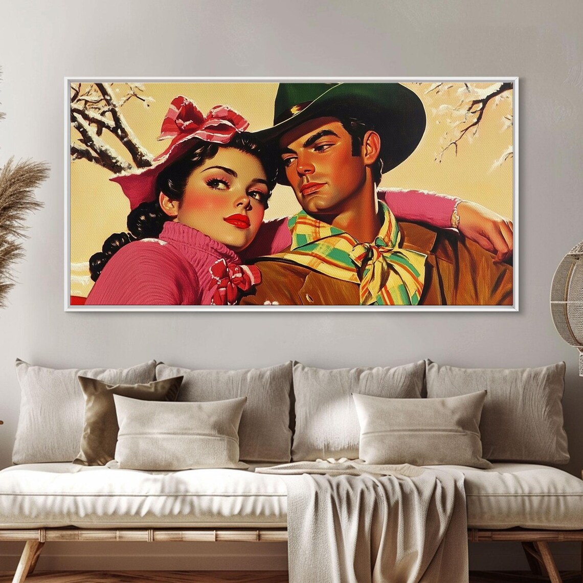 Retro 1950s Cowboy Cowgirl Couple Embracing In Winter Love Poster - Image 4
