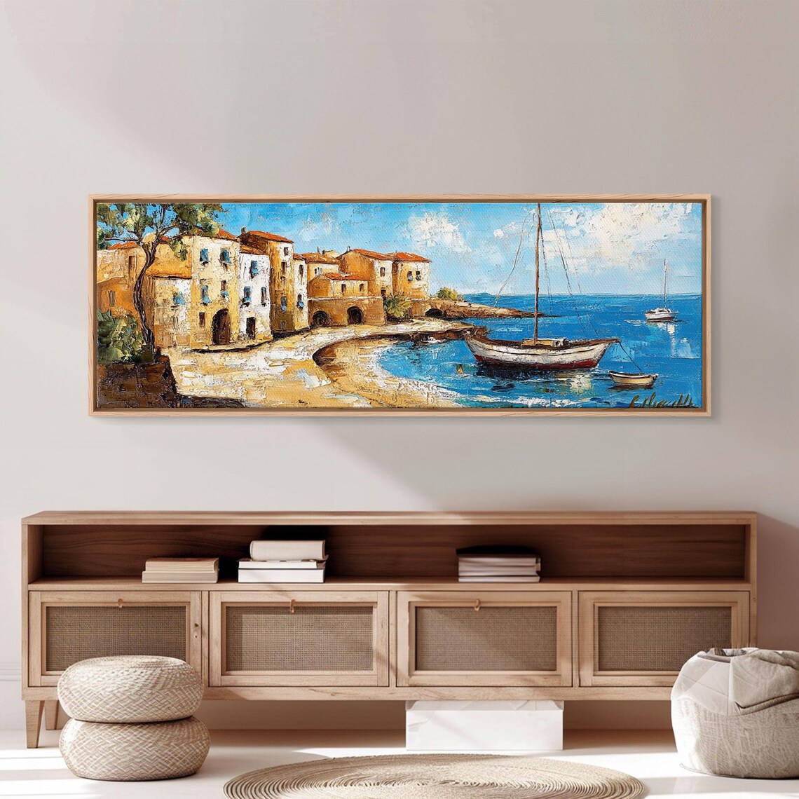 Retro Italian Villa Beach Painting Amalfi Coast Italy Landscape Painting Print Framed Print Coastal Decor Vintage Lakehouse Art - Image 3