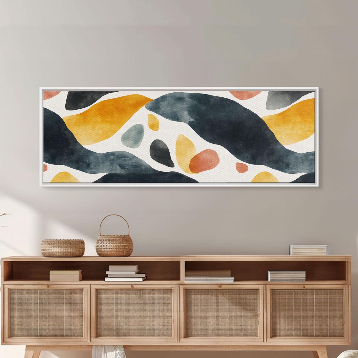 Abstract Watercolor Organic Shapes Navy Mustard Terracotta Art Print - Image 4