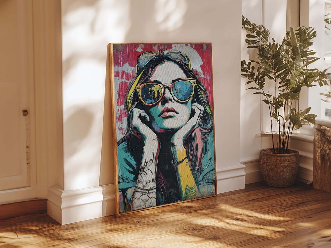 Pop Art Punk Woman Sunglasses Street Art Portrait Bold Color Poster - Image 2