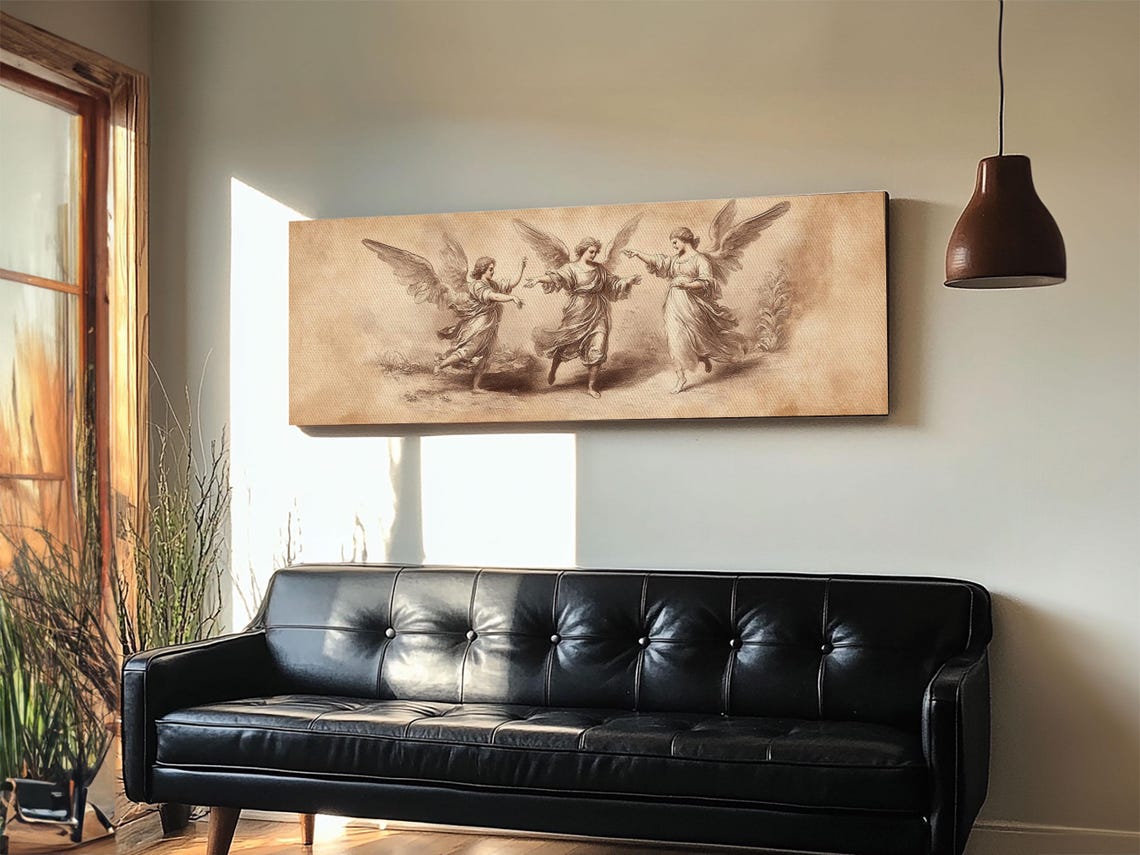 Guardian Angel Painting Print Angelic Wall Art Angel Painting Guardian Angels Print Original Panoramic Angel Painting Angel Sketch - Image 2