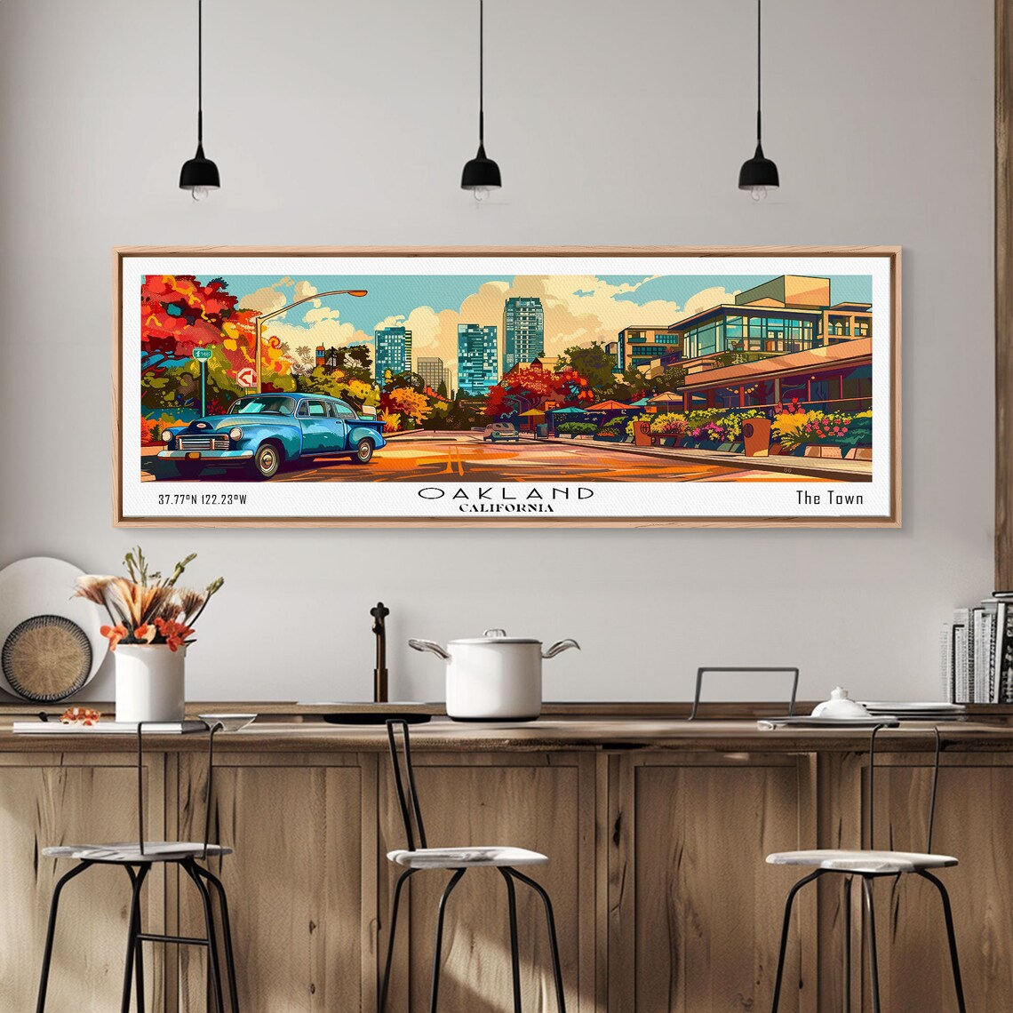 Oakland California The Town Vintage Car Skyline Pop Art Travel Poster - Image 5