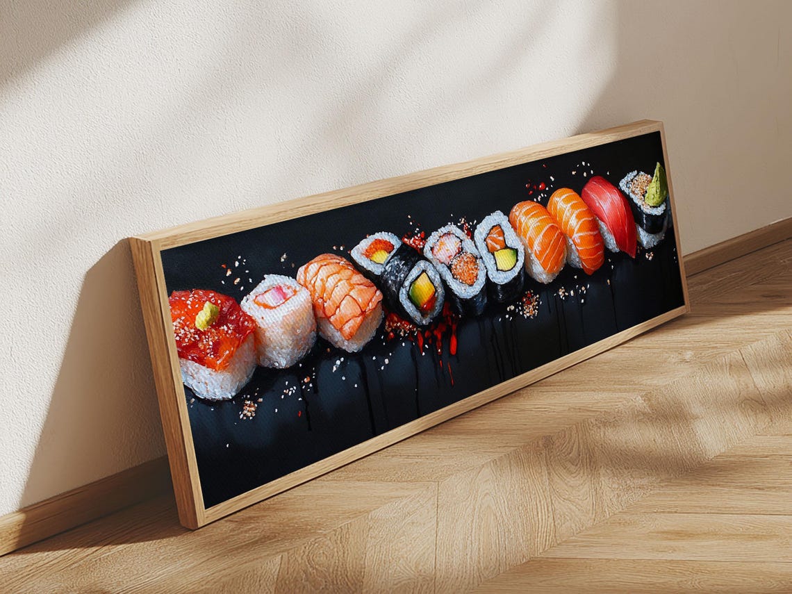 Assorted Sushi Row Retro Painting Panoramic Black Kitchen Wall Poster - Image 4
