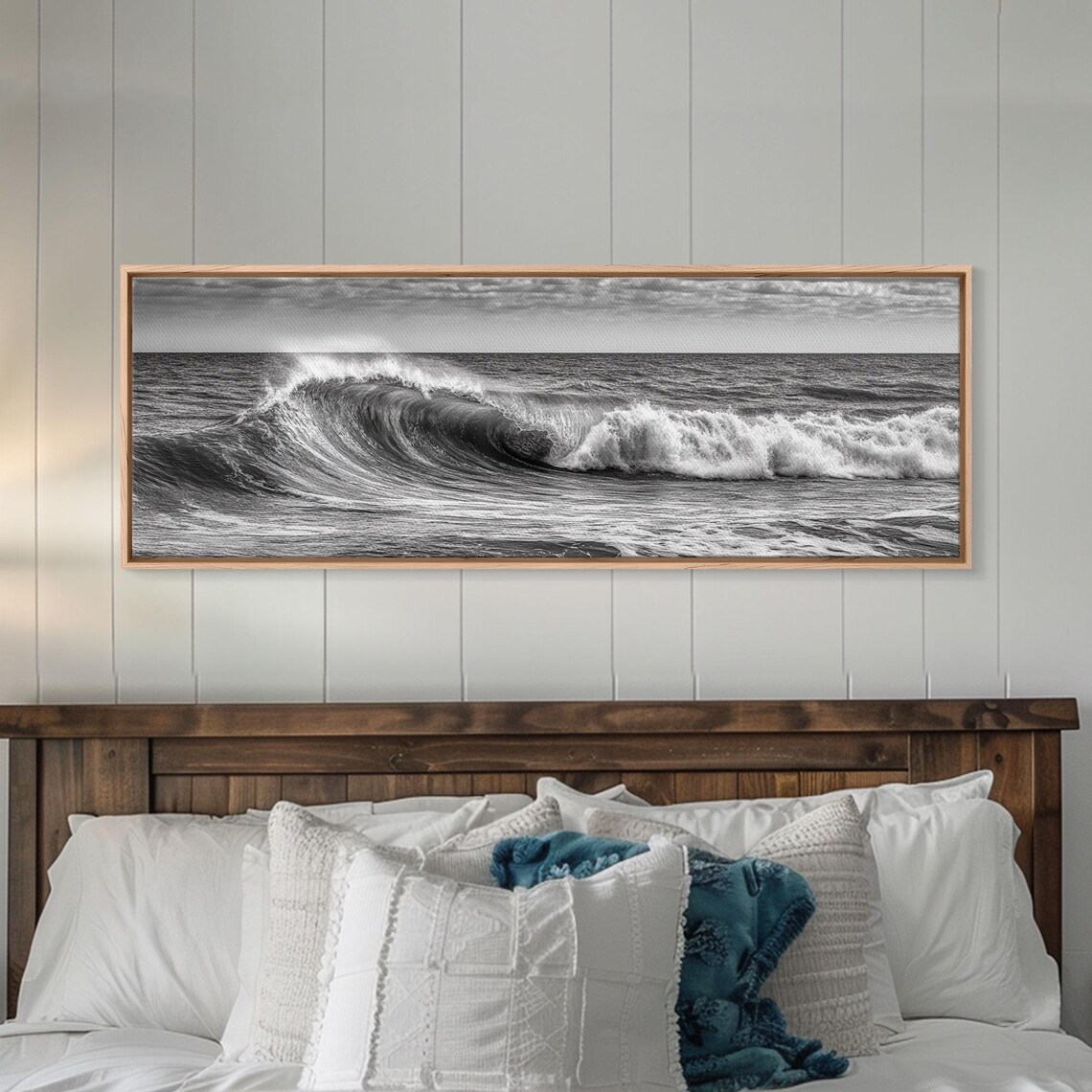 Black and White Ocean Seascape, Panoramic Wall Art Print - Image 2