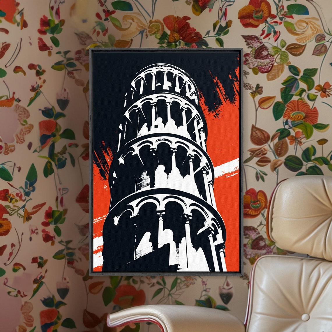 Leaning Tower Of Pisa Pop Art Graphic Orange Black Travel Poster - Image 3