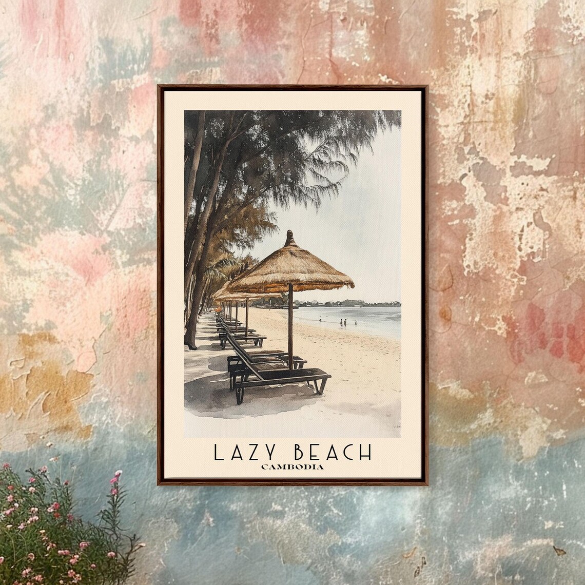 Lazy Beach Cambodia Thatched Umbrellas Lounge Chairs Shady Shore Poster - Image 4