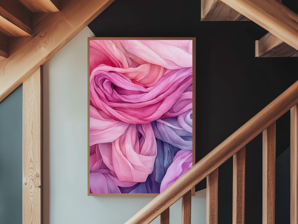 Rosy Pink Silk Fabric Swirls Abstract Watercolor Boho Wall Art Poster - Image 6