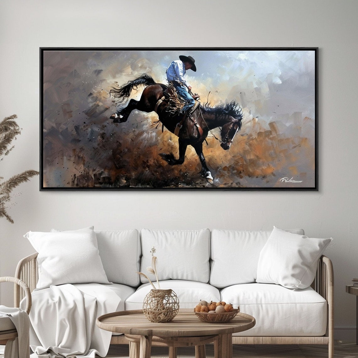 Wild Bronco Rider Bucking Horse Dust Explosion Rodeo Action Wall Art - Image 4