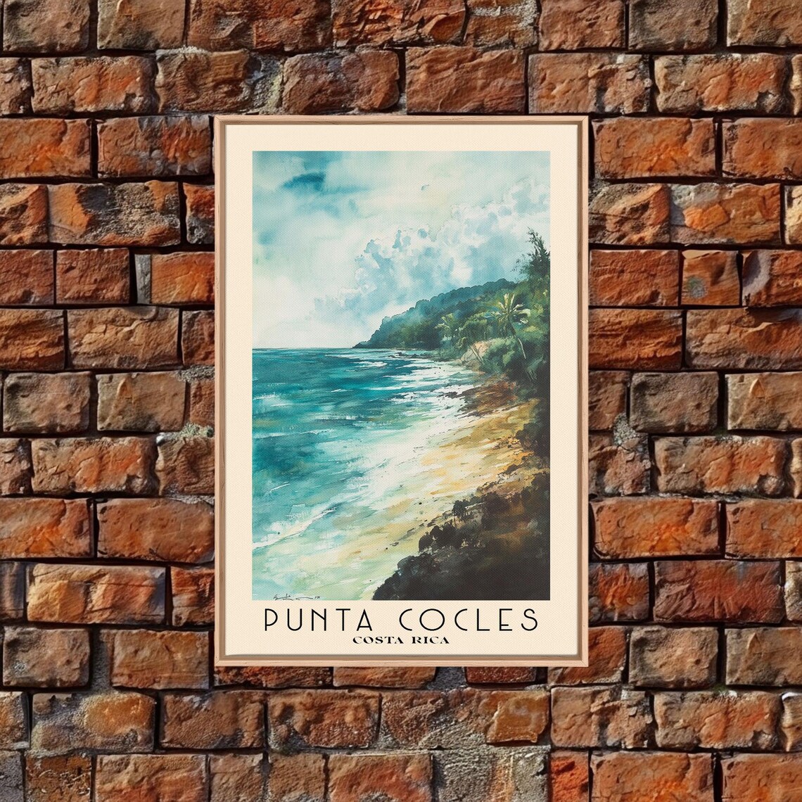 Punta Cocles Costa Rica Sandy Beach Green Hills Turquoise Surf Watercolor Poster - Image 4